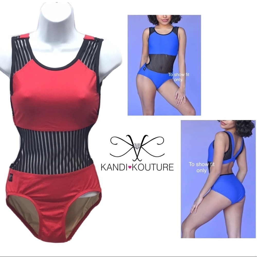 NWOT Kandi Kouture Red Vibe Remix Dance Leotard Size AM